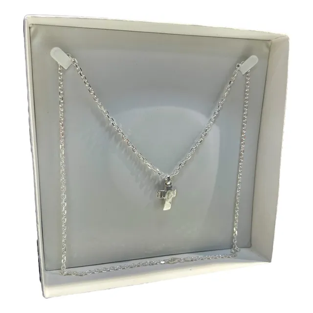 Cadena De Hombre Forcé Eslabón Corto 3mm 70cm Cruz Med Plata