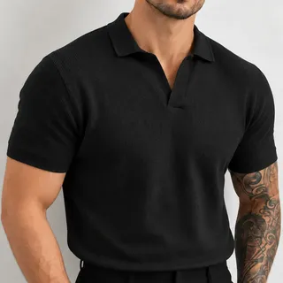 Camisa Gola Italiana Polo Texturizada Slim Premium Preto Liso MPor mm