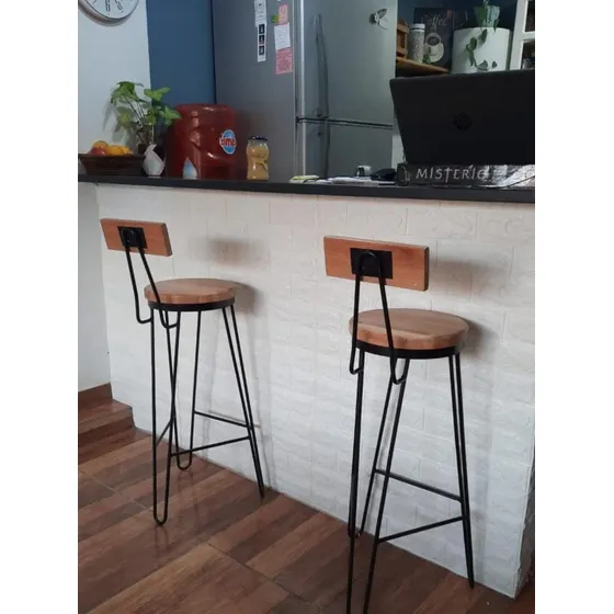 Banqueta / Taburete De Hierro Y Madera Con Respaldo