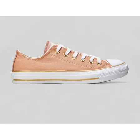 Chuck Taylor All Star Curto Tecido Feminino Nude Rosa Branco Ouro Claro Lisa 34 Br