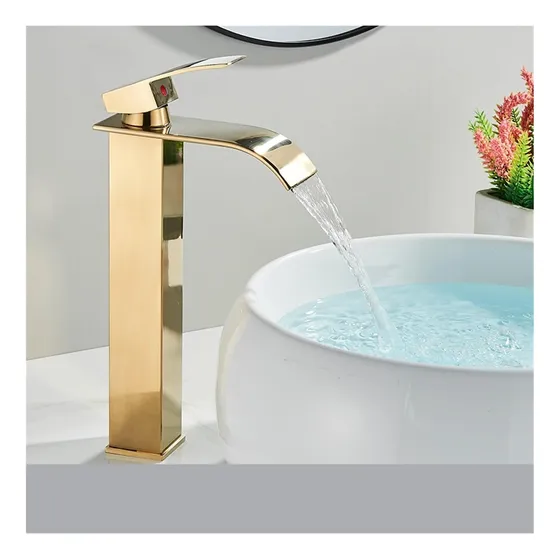 Grifo Lavabo Cascada Negro Mate Baño Monomando Para Agua Oro