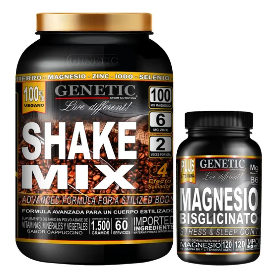 Batido Vegan Shake Mix Magnesio Bisglicinato Teanina Genetic