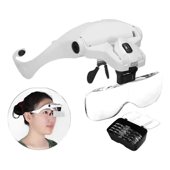 Lupa Visera De Cabeza 2 Led Recargable 5 Lentes Multifunción