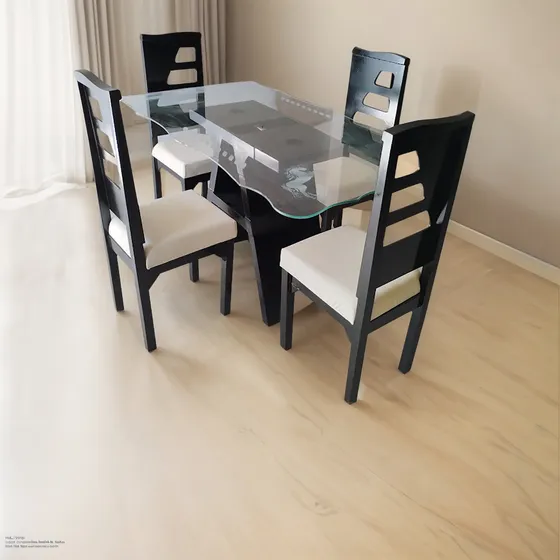Comedor De 4 Puestos En Madera Y Mesa De Vidrio