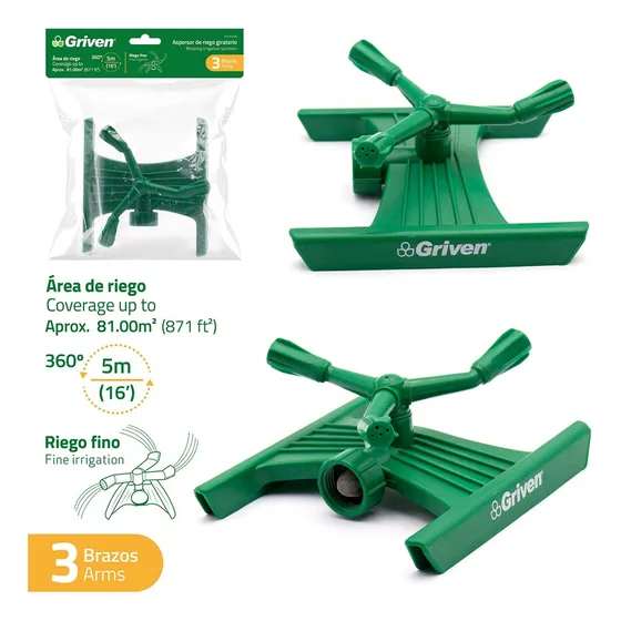 Aspersor Rociador De Riego Triple 360° Giratorio Griven