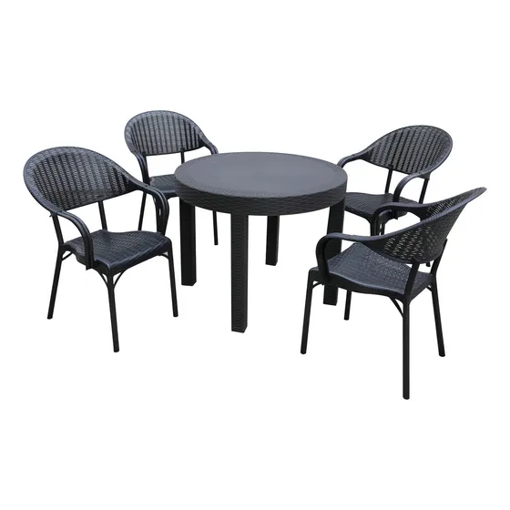 Juego De Comedor Exterior Escala 1mesa+4sillas La Sensacion Color Negro Diseño De La Tela De Las Sillas Rayado