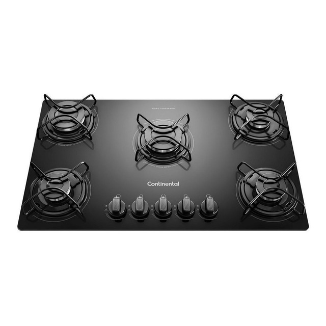 Continental Kc5gp Preto 127v/220v Cooktop 5 Bocas A Gás De Vidro Temperado Continental Kc5gp Preto 127v/220v Cooktop 5 Bocas A Gás De Vidro Temperado