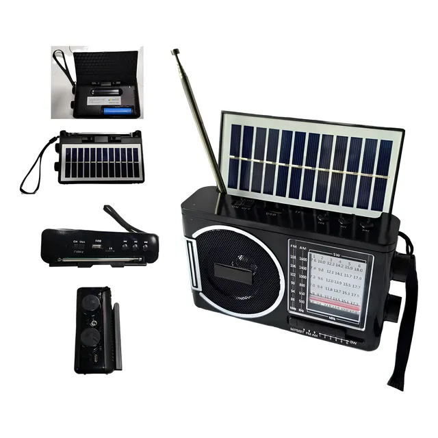 Rádio Bluetooth Carregamento Solar Retro Bateria  Usb Sd