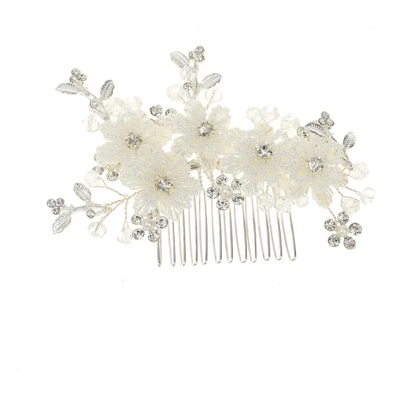 Tiara De Cabelo Arranjo Flor Branca Noiva Madrinha Daminha Cor Prateado