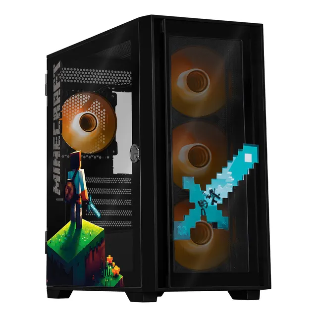 Gabinete XTREME PC GAMING Minecraft Steve Edition Mini Torre 4 Fan ARGB USB-C Negro CXTMA6000BK