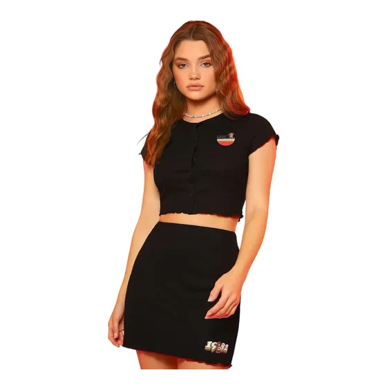 Conjunto Negro Para Damas Crop Top Y  Falda Negra Shein 