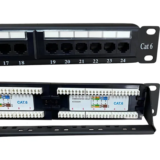 Patch Panel 24 Portas Cat6 Rj45 Rede Lan Utp Certifica Giga c/Guia Traseira - LINK+