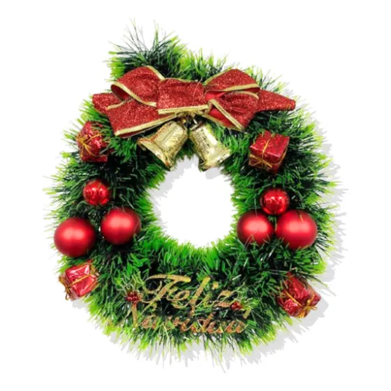 Corona Navideña Adorno Para Puerta Decoracion Navidad 27 Cm Color Verde Y Rojo