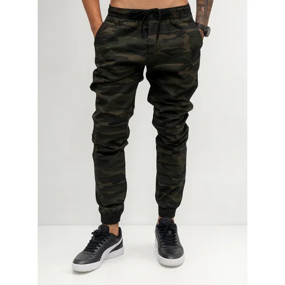 Calças Jeans Camuflada Masculina Jogger Com Punho Elastico