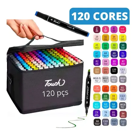 120 Cores Kit Desenho Profissional Marcadores Dupla Ponta 120 Cores