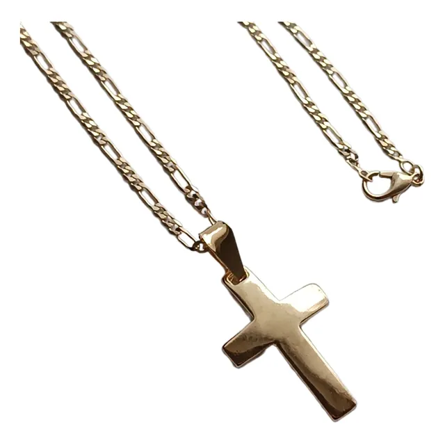 Conjunto Crucifico Oro Enchapado Cadena Y Dije Cruz | Regalo