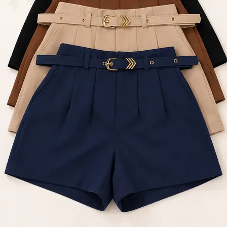 Kit 4 Short Feminino Social Cintura Alta P M G Gg Preto-marrom-bege-azulmarinho Liso Gg