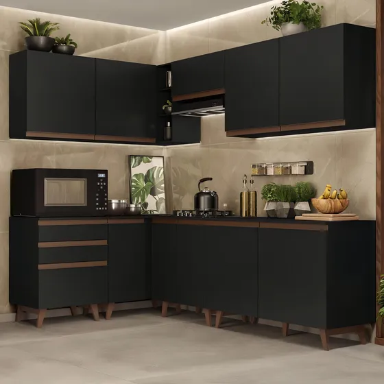 Mueble de cocina de esquina completo Madesa Reims 392002, color negro