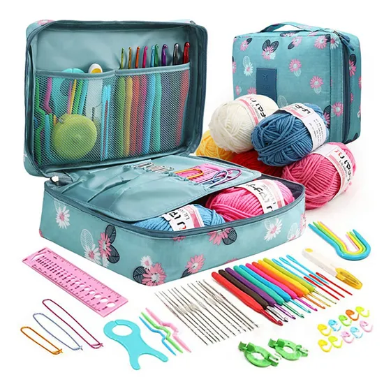 Set Con Estuche Crochet Silicona Accesorios Para Tejer 59pcs