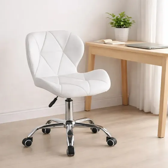 Silla De Escritorio Acolchada Diseño Mariposa Color Blanco