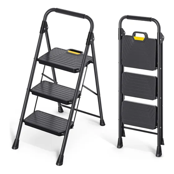 Escalera Plegable De 3 Escalones Con Taburete Antideslizante