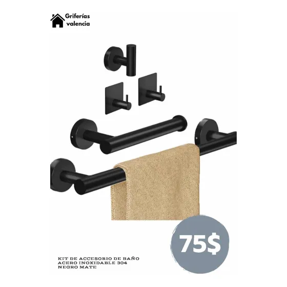 Uego Kit Accesorios De Lujo Para Baños Negro Mate Inoxidable