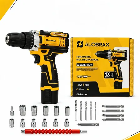 Furadeira Parafusadeiras Eletrica Sem Fio De 1 Bateria-12v Amarelo 127/220v 50hz/60hz