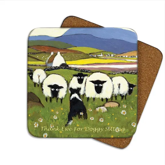 Cork Coster Oveja Highland Cow Squate Regalo Casa
