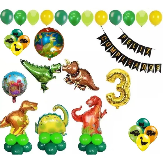 Kit Deco Feliz Cumple Globos Dinosaurios Con 2  Numeros