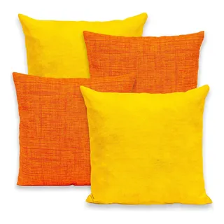 4 Capas P/ Almofadas Estampadas Geométricas C/ Zíper 40x40 Cor Amarelo Laranja Liso
