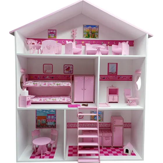 Casita De Muñecas, Armada Y Pintada, Muebles, Luz Y Regalos!
