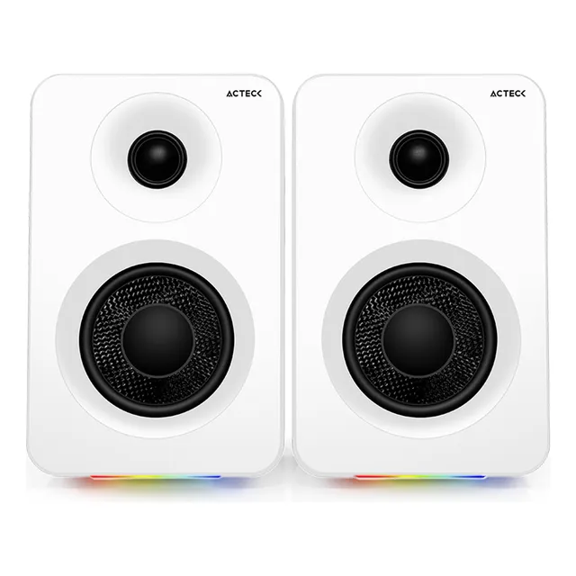 Bocinas Acteck Bs700 Inalambrico Sonido 2.0 50w Rgb Blanco