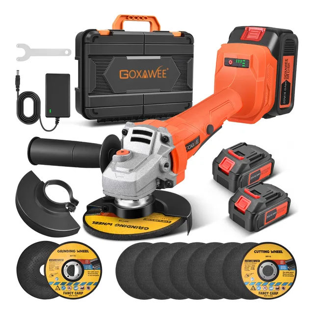 Esmeriladora Angular Pulidora Inalámbrica Goxawee 2*20v Battery 4 - 1/2'' 9500rpm Para Pulidos Metálicos, Corte De Azulejos, Talla De Piedra, Carpintería