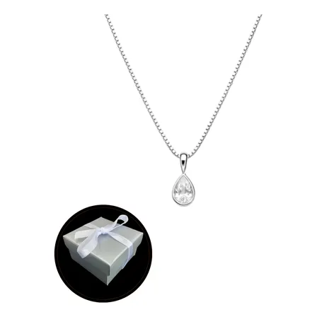 Corrente Feminino Ponto De Luz Gota Prata 925 + Caixinha Prata