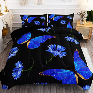 Juego De Edredón Bsntho Butterfly Para Niñas, Azul Real, Juego De Edredón Bsntho Butterfly Para Niñas, Azul Real,