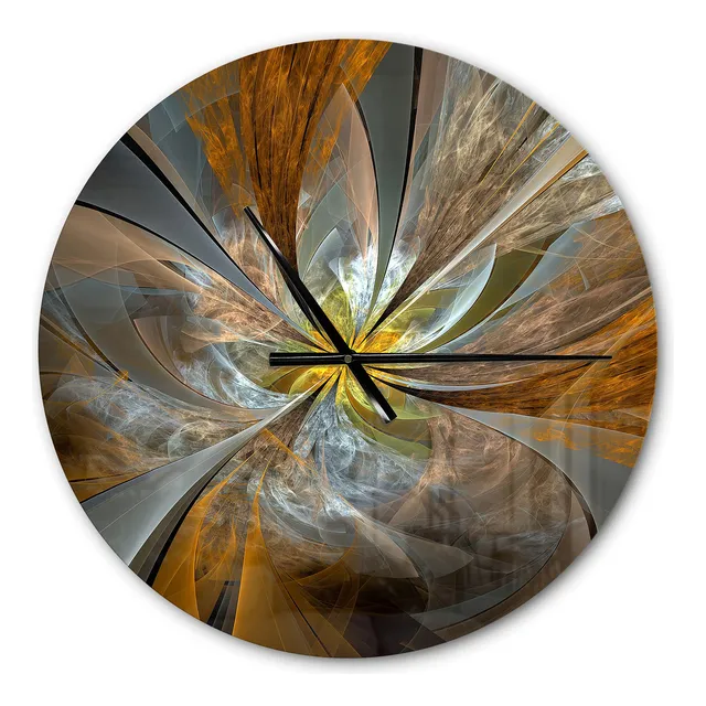 Designq Reloj Pared Moderno Diseño Flor Fractal Marron Para