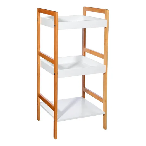Estante Blanco 3 Bandejas Y Madera Bambú 36x33x80