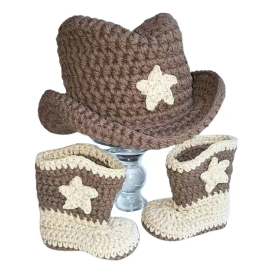 Conjunto Sombrero Botas Vaqueras Varios Colores Bebe Crochet