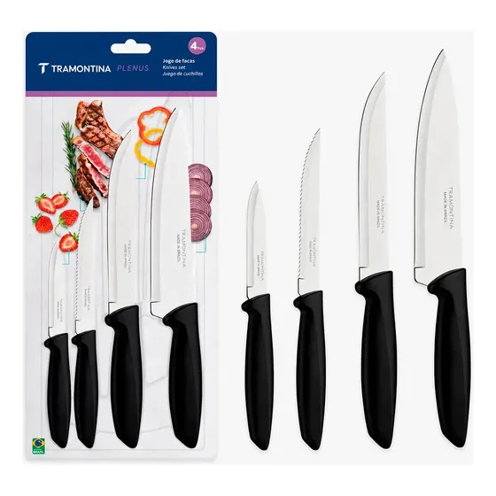 Jogo Facas Tramontina Kit Conjunto Faca Cozinha Churrasco 4p
