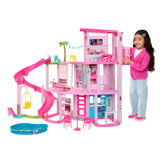 Casa de muñecas Barbie nueva casa de los sueños HMX10 color rosa con 3 pisos y más de 75 accesorios