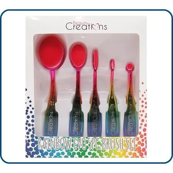 Set De 5 Piezas De Brochas Ovales Arcoiris Beauty Originales