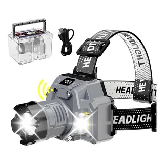 Lanterna De Cabeça Recarregável Potente À Prova D'água Forte Lanterna Cinza Luz Branco