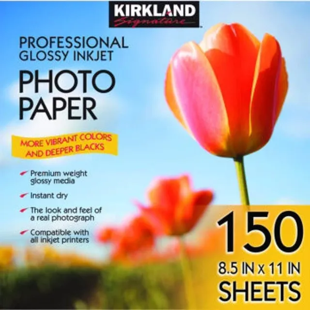 Papel Fotográfico Satinado Profesional Kirkland Con 150 Hojas Carta Blanco 255 g