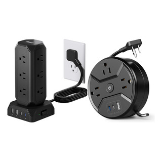 Torre De Regleta Negra Con 12 Salidas Y Usb De 35 W Torre De Regleta Negra Con 12 Salidas Y Usb De 35 W