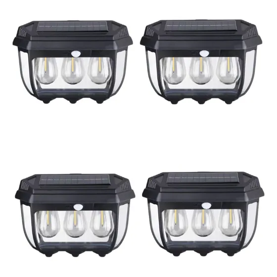 Foco Aplique Triple  Led Solar Luz Calida Sensor Exterior X4
