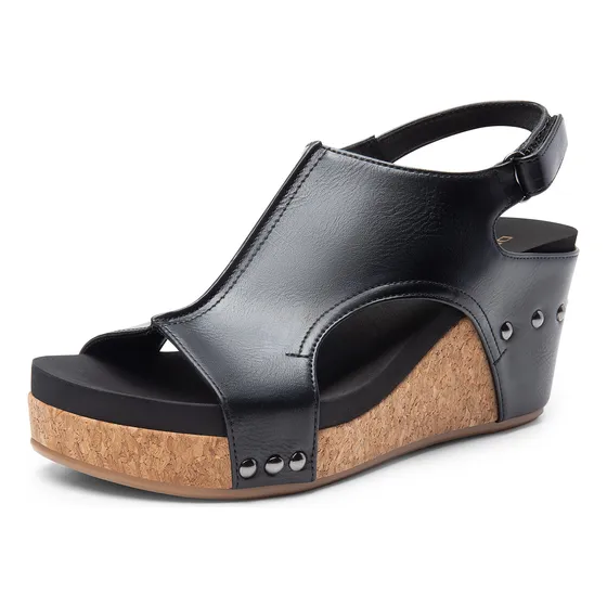 Sandalia Elástica Con Correa En El Tobillo, Plataforma, Cuña