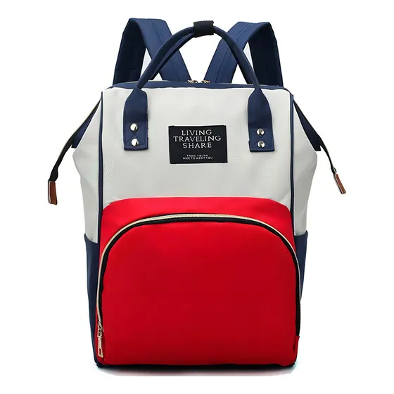Bolso Mochila Maternal Bebe Resistente Impermeable Madre ® Color Rojo / Azul (igual A La Foto)