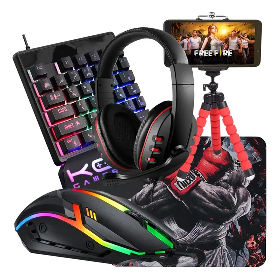 Kit Mobilador Gamer Evolut Mouse Ley Mouse Pad Hub Otg Tripé