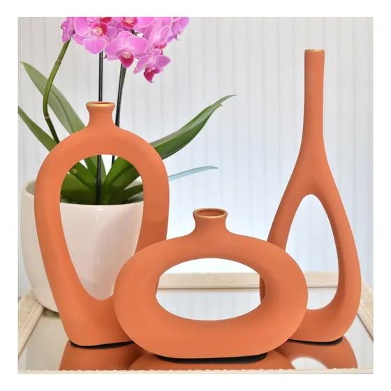 Enfeite Rack Sala Trio Vaso Branco Decorativo Objetos Decora