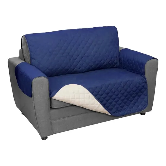 Protector De Sofá 2 Puestos Doble Faz Semi Impermeable Azul